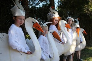 beautiful swan costumes made by community group working with artastic