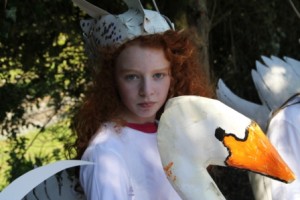beautiful swan costumes made by community group working with artastic